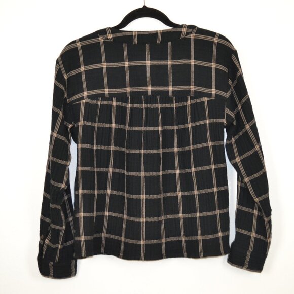 Madewell Light Spun Evert Windowpane Long Sleeve V Neck 1/2 Button Down Blouse S - Picture 5 of 10